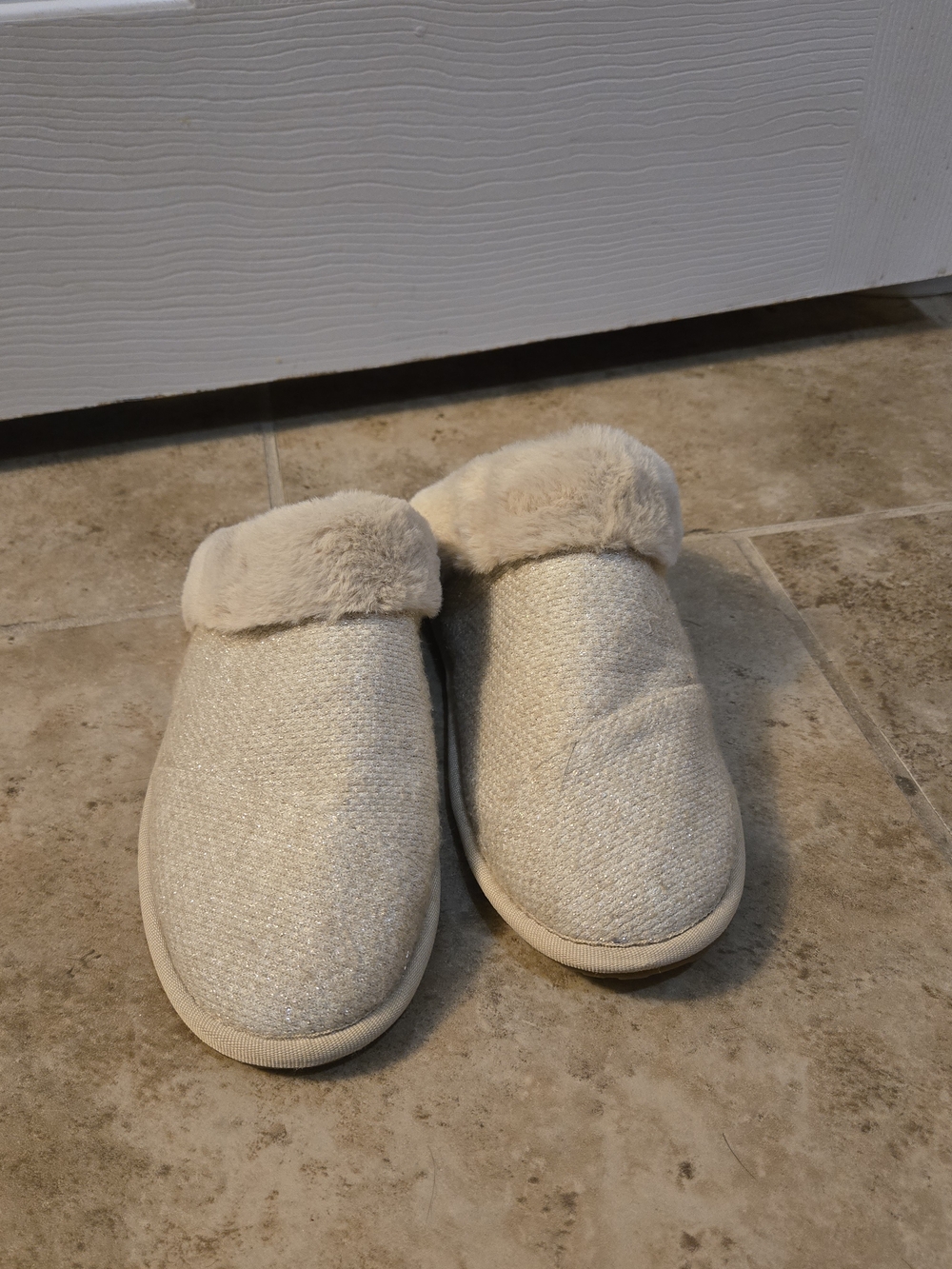 Toms Cream Fuzzy Cuff Slip-On Slippers
